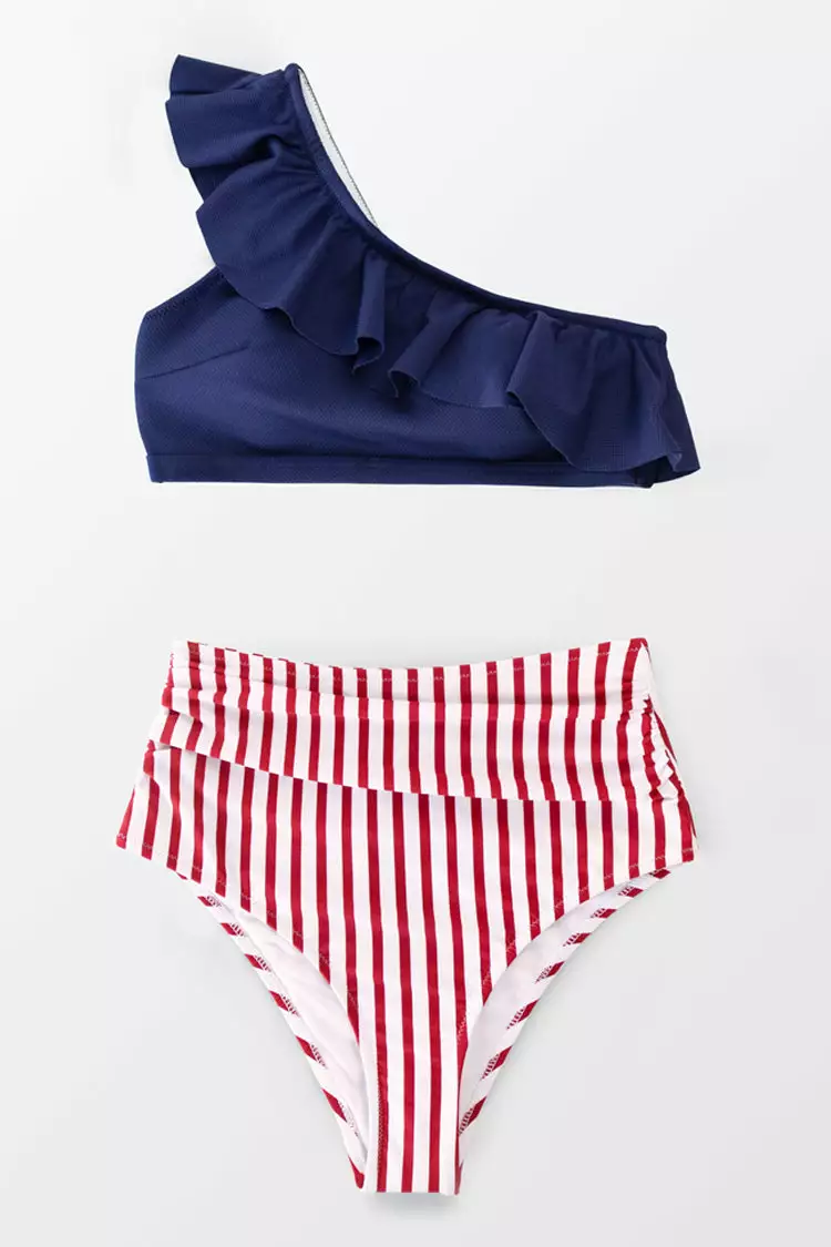 Cupshe One Shoulder Ruffle Striped Bikini 6 Cupshe One Shoulder Ruffle Striped Bikini - Image 6