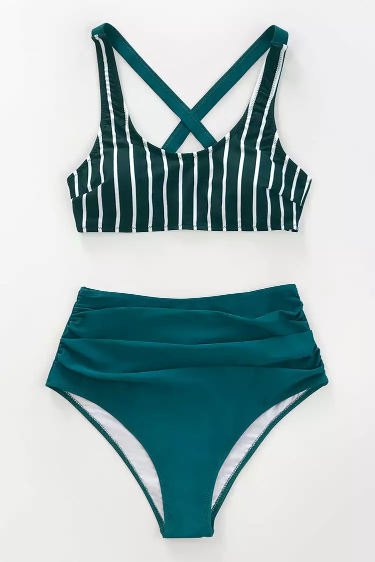 Cupshe Teal And White Striped High Waisted Bikini 5 Cupshe Teal And White Striped High Waisted Bikini - Image 5