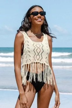 Cupshe Nikky Round Neck Wide Straps Braided Tassel Cover Up