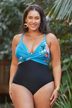Cupshe Ember Floral Wrap Plus Size One Piece Swimsuit