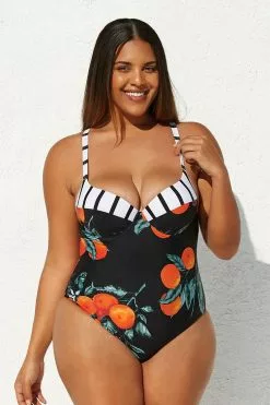 Cupshe Stripe and Orange Plus Size One Piece Swimsuit