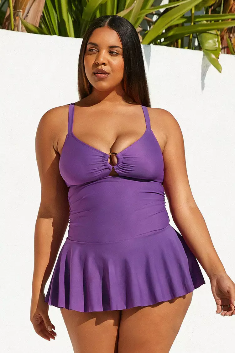 Cupshe Purple O-ring Plus Size One Piece Swimdress 1 Cupshe Purple O-ring Plus Size One Piece Swimdress