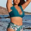 Cupshe Teal And Floral Ruffle Plus Size Bikini