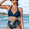 Cupshe Winter Fantasy Halter Bralette and Shirred High Waist Bikini Set