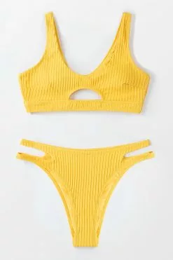 Cupshe Textured Yellow High Leg Bikini
