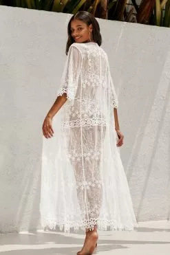 Deals Cupshe Store 42 Cupshe Elodie White Embroidery Mesh Kimono