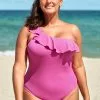 Cupshe Felicia Pink One Shoulder Plus Size One Piece Swimsuit