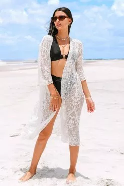 Cupshe Kelsi White Embroidery Open Front Cover Up