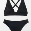 Cupshe Madeleine Black Rib Crisscross Back Bikini