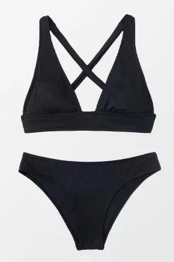 Cupshe Madeleine Black Rib Crisscross Back Bikini