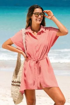 Cupshe Austyn Belted Button Front Shirt Dress