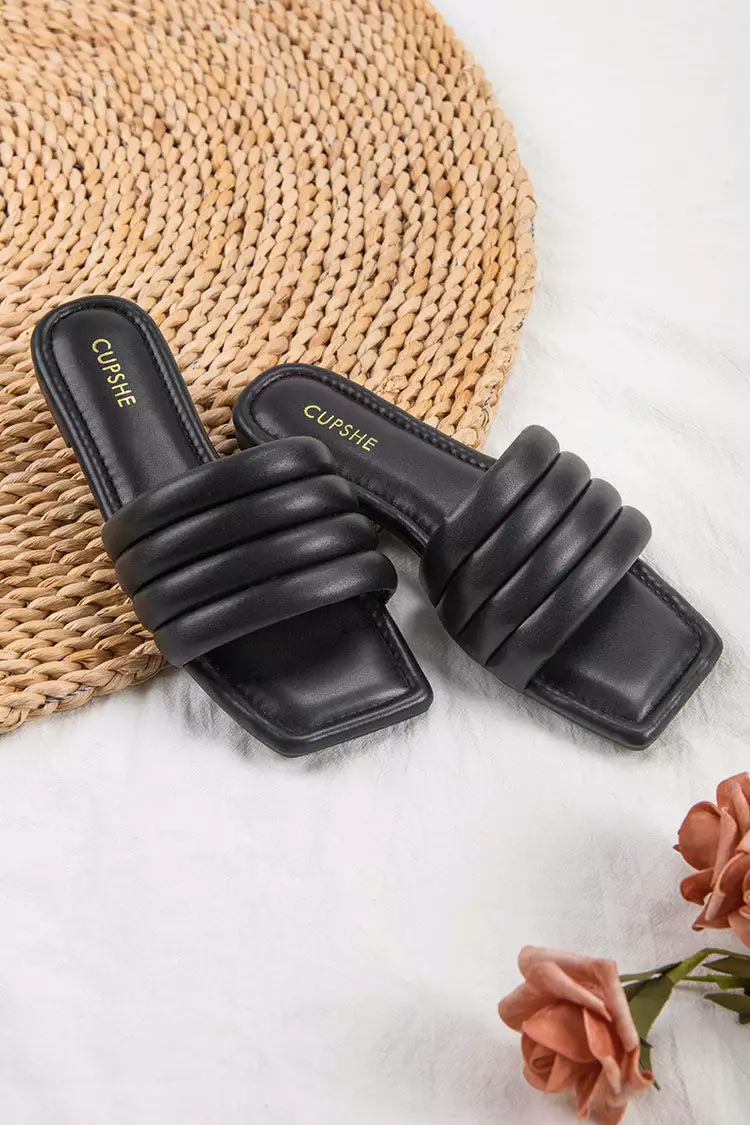 Cupshe Onyx Black Wide Band Square Toe Slide Sandals 1 Cupshe Onyx Black Wide Band Square Toe Slide Sandals