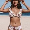 Cupshe Kari Floral V-neck Ruffle Back Tie Mid Waisted Bikini
