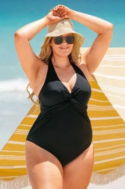 Cupshe Seaside Holiday Twist Front Plus Size One Piece Swimsuit