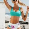 Cupshe Aqua Zip and Floral Bikini