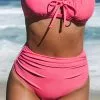 Cupshe Mercury Retrograde Solid Shirred Classic High Waist Bikini Bottom