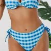 Cupshe Blue And White Plaid Side Drawstring Bikini Bottom