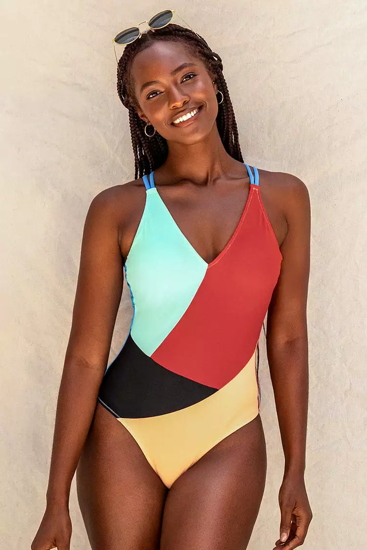 Cupshe Colorblocked V-Neck One Piece Swimsuit 3 Cupshe Colorblocked V-Neck One Piece Swimsuit - Image 3