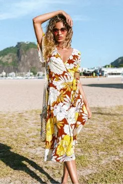 Cupshe Freya Floral Wrap Tie Wait Dress