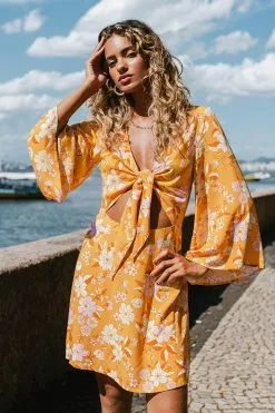 Cupshe Keara Fitted Waisted Bunny Tie Cut Out A-Shape Dress