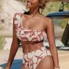 Cupshe Delicate Expressions One Shoulder Bikini Top & Bikini Bottom Set