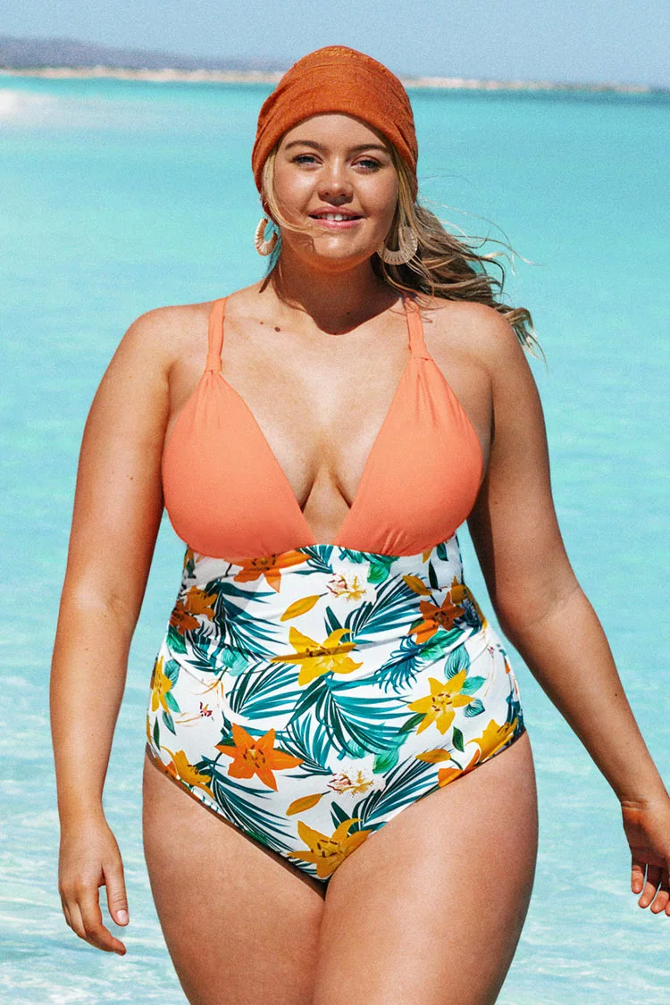 Cupshe Myla Floral O-ring Ruched Plus Size One Piece Swimsuit 1 Cupshe Myla Floral O-ring Ruched Plus Size One Piece Swimsuit