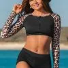 Cupshe Jayden Leopard Front Zipper Long Sleeve Tankini