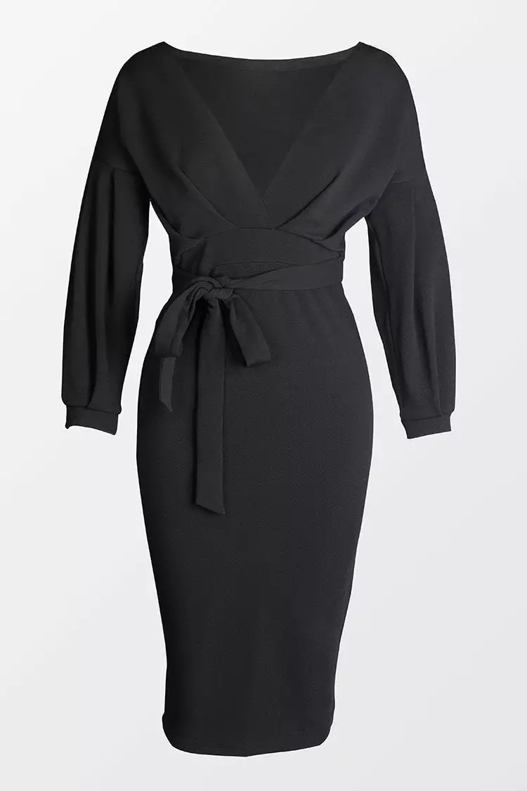 Cupshe Chyna V-neck 3/4 Sleeve Tie Waist Tea Length Dress 1 Cupshe Chyna V-neck 3/4 Sleeve Tie Waist Tea Length Dress