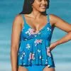 Cupshe Blue Floral High Waisted Plus Size Tankini
