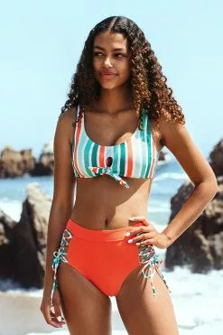 Cupshe Lyra Striped Lace-up Bikini