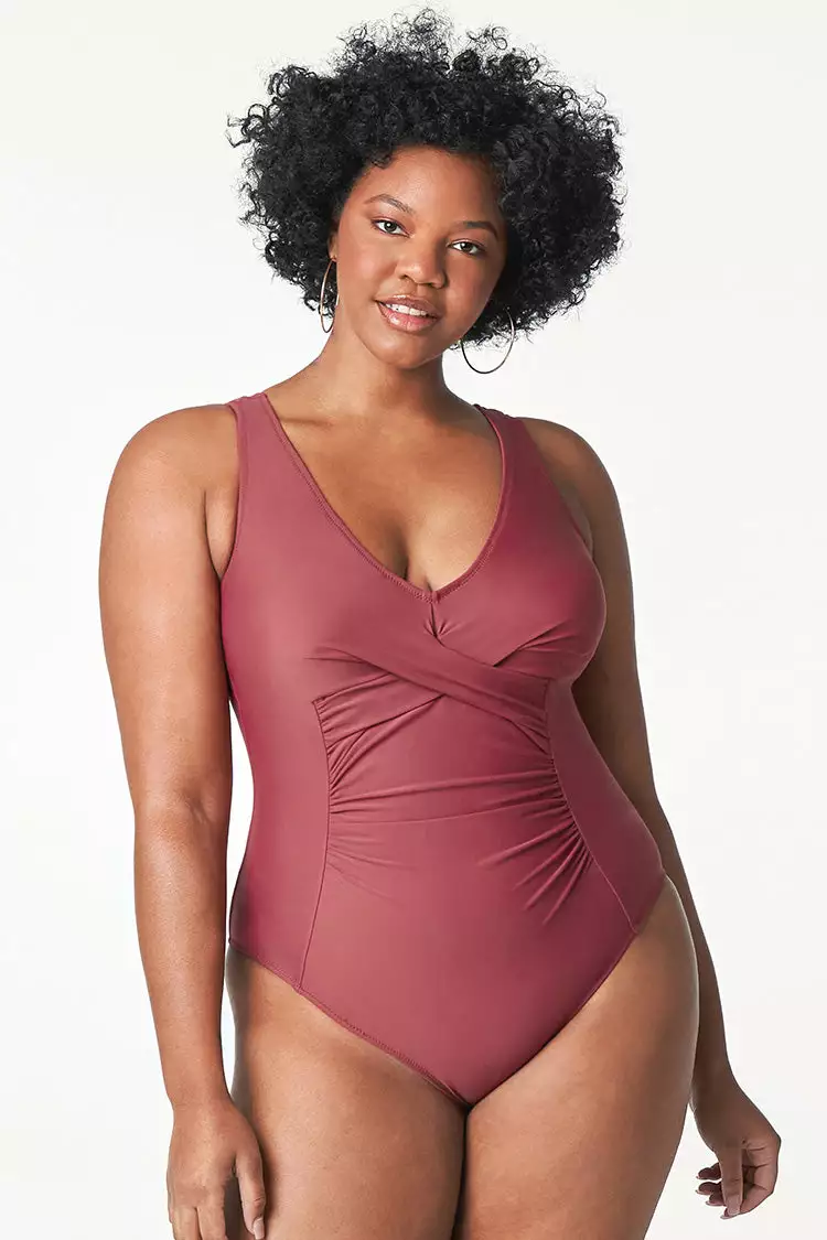 Cupshe Marsala V-Neckline Plus Size One Piece Swimsuit 3 Cupshe Marsala V-Neckline Plus Size One Piece Swimsuit - Image 3