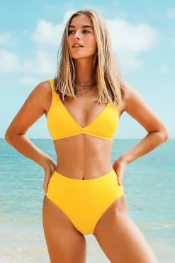 Cupshe Yellow Double V High Waisted Bikini