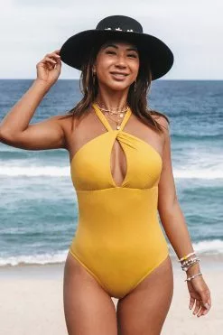 Cupshe Asha Rib Criss Cross Tie Back One Piece Swimsuit