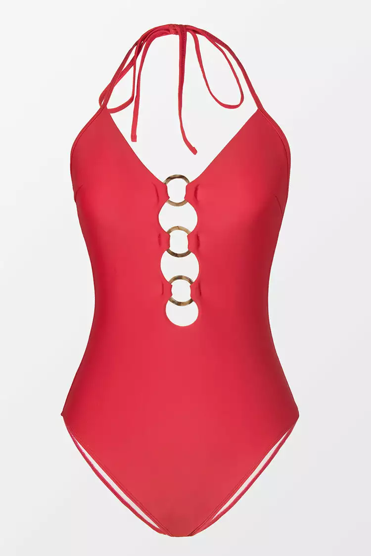 Cupshe Joyful Retro Solid Ring Front One Piece Swimsuit 3 Cupshe Joyful Retro Solid Ring Front One Piece Swimsuit - Image 3