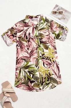 Cupshe Brionna Tropical Button-up Shirt Dress