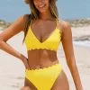 Cupshe Shangrila Solids Scalloped Lace Back Bralette Bikini Top & Scalloped Hipster Bottom Set