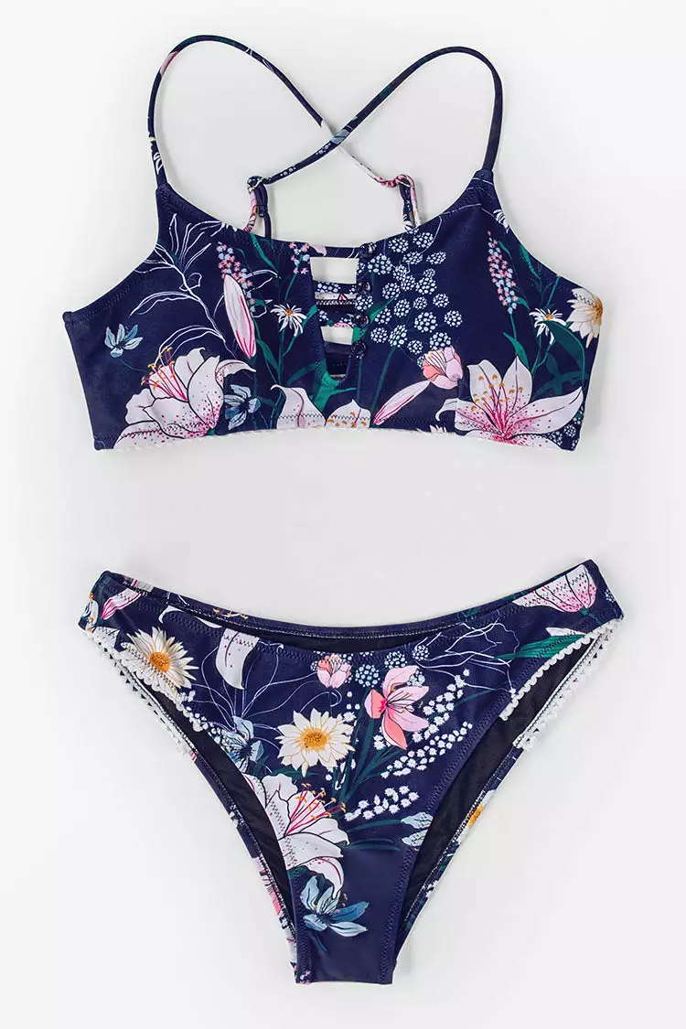 Cupshe Navy Floral Cutout Bikini 3 Cupshe Navy Floral Cutout Bikini - Image 3