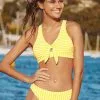 Cupshe Yellow Striped Front Knotted Bikini