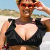 Cupshe Joelle Black Ruffle Plus Size Bikini Top
