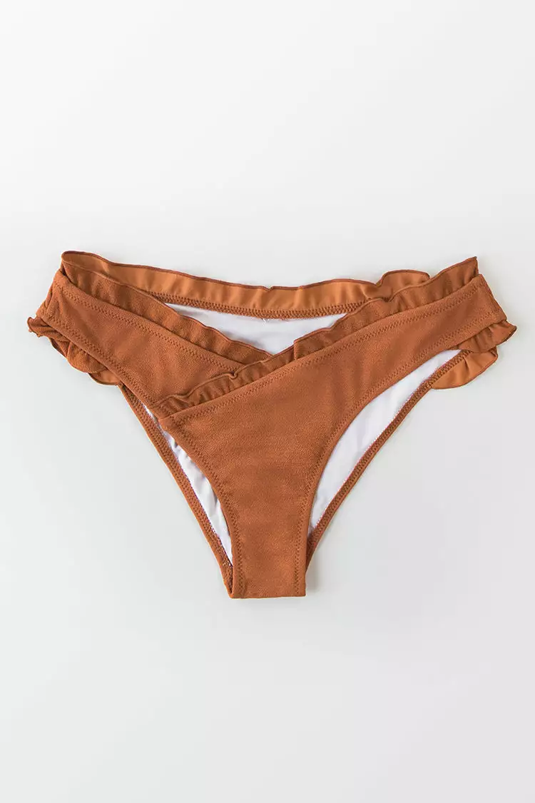 Cupshe Caramel Ruffle Wrap Bikini Bottom 3 Cupshe Caramel Ruffle Wrap Bikini Bottom - Image 3