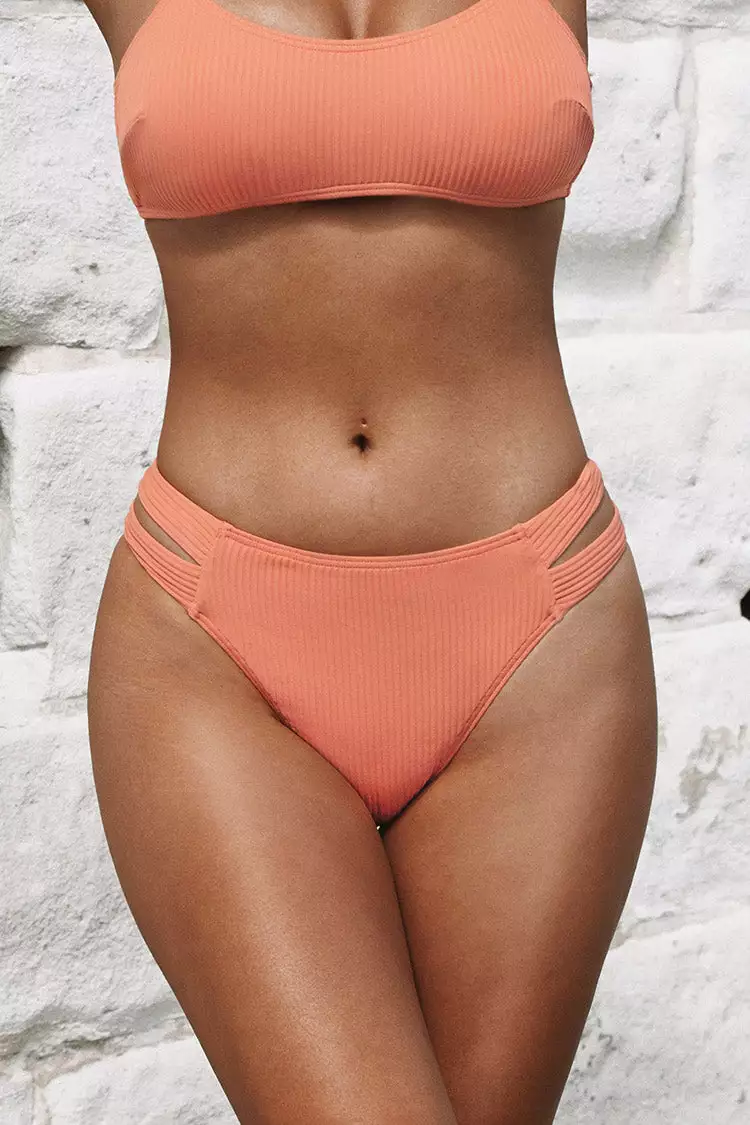 Cupshe Ribbed Sunburst Rib Side Tab Hipster Bikini Bottom 1 Cupshe Ribbed Sunburst Rib Side Tab Hipster Bikini Bottom