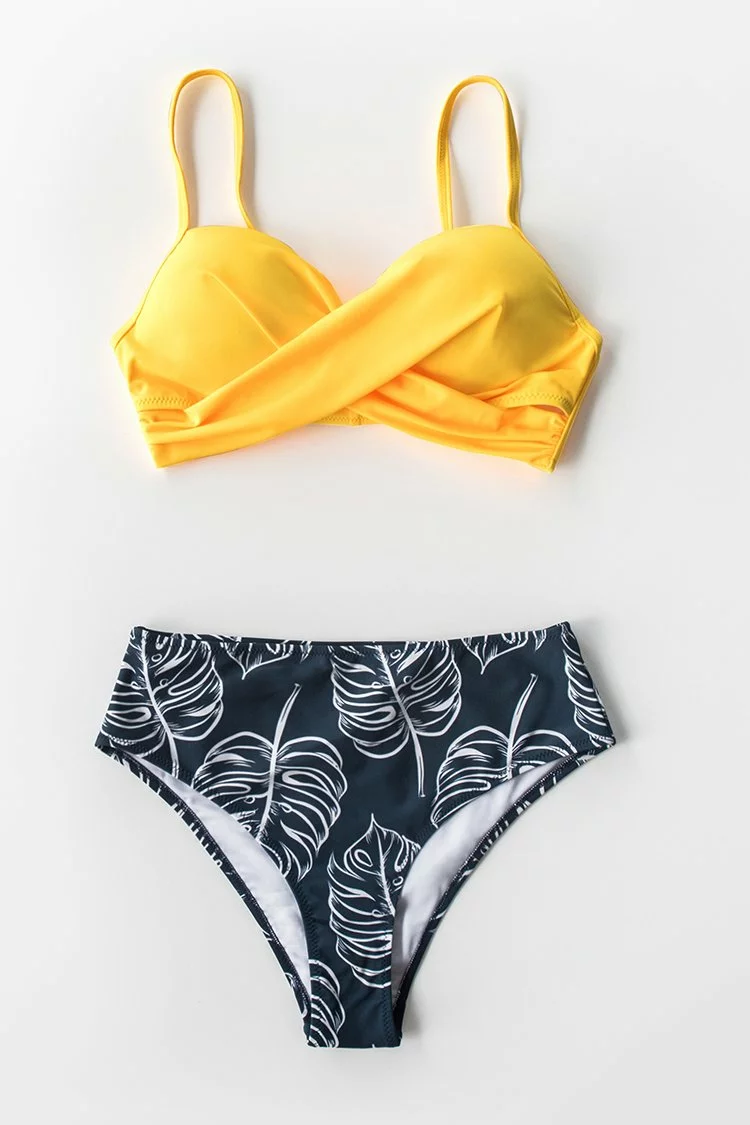 Cupshe Yellow Twist-Front and Palm Print High Waisted Bikini 7 Cupshe Yellow Twist-Front and Palm Print High Waisted Bikini - Image 7