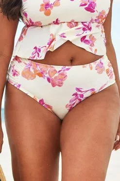Cupshe Larissa Floral Ruched Plus Size Bikini Bottom