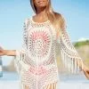 Cupshe White Crochet Cover Up with Fringe Trim