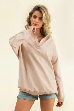 Cupshe Tutti Frutti Cream Oversized Collared Sweatshirt