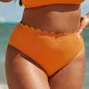 Cupshe Mayra Scalloped High Waisted Plus Size Bikini Bottom