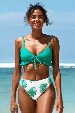 Cupshe Alanna V-neck Bow Tie Ruffle Tropical Bikini