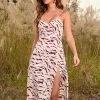 Cupshe Randi Zebra Striped Split Slip Dress