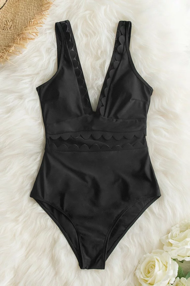 Cupshe Solid Black V-Neck One Piece Swimsuit 2 Cupshe Solid Black V-Neck One Piece Swimsuit - Image 2