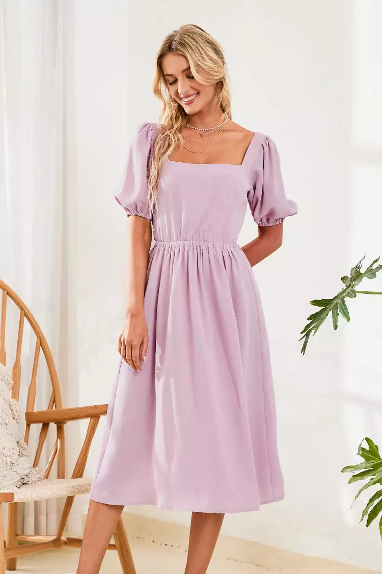 Cupshe Rachelle Square Neck Fitted Waisted Bubble Sleeve A-Shape Dress 1 Cupshe Rachelle Square Neck Fitted Waisted Bubble Sleeve A-Shape Dress